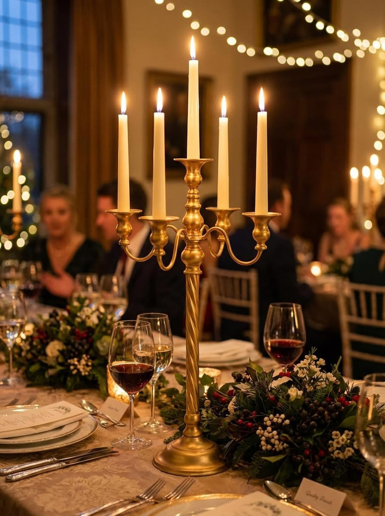 Candelabra Gold Candle Stand: 21'' Tall 5-Branch Candlestick Holderoliday Event Reception Decoration, Set of 2