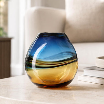Hand Blown Glass Flower Vase, Murano Style Art Glass Vase Table Centerpiece