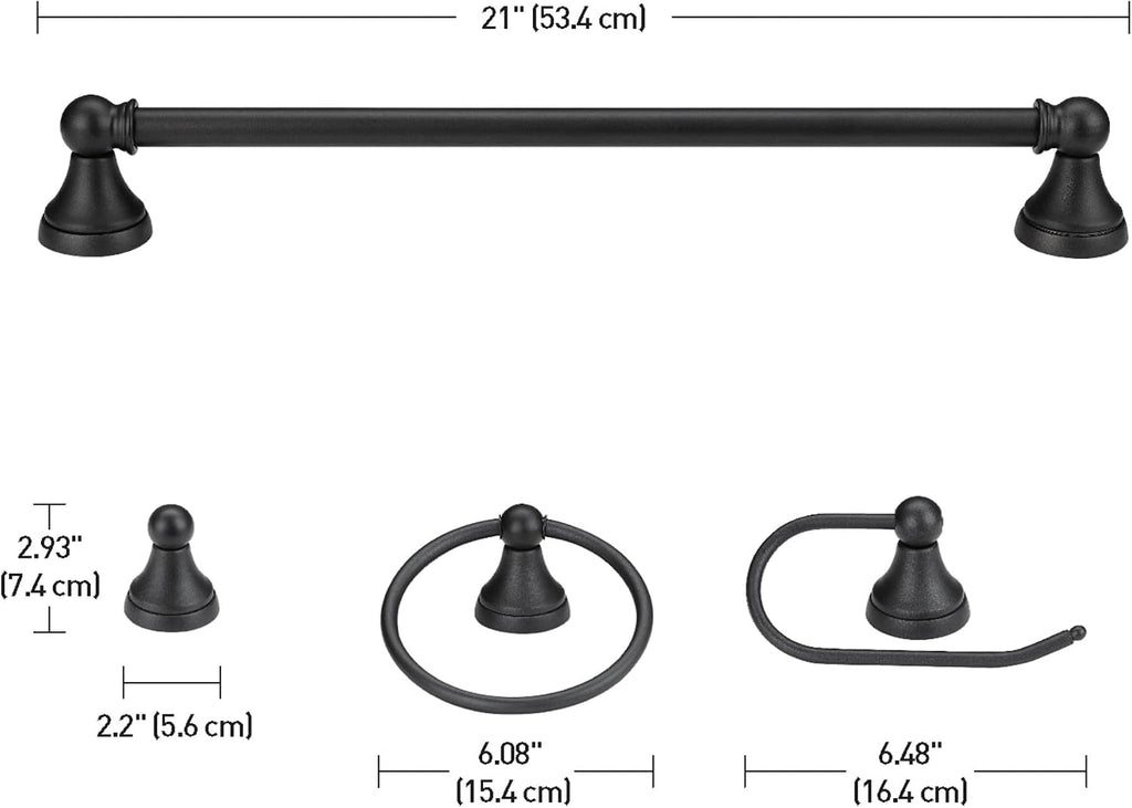 Jayden 5-Piece All-In-One Bathroom Set, Oil Rubbed Bronze, 3-Light Vanity Light with Frosted Glass Shades, Towel Bar