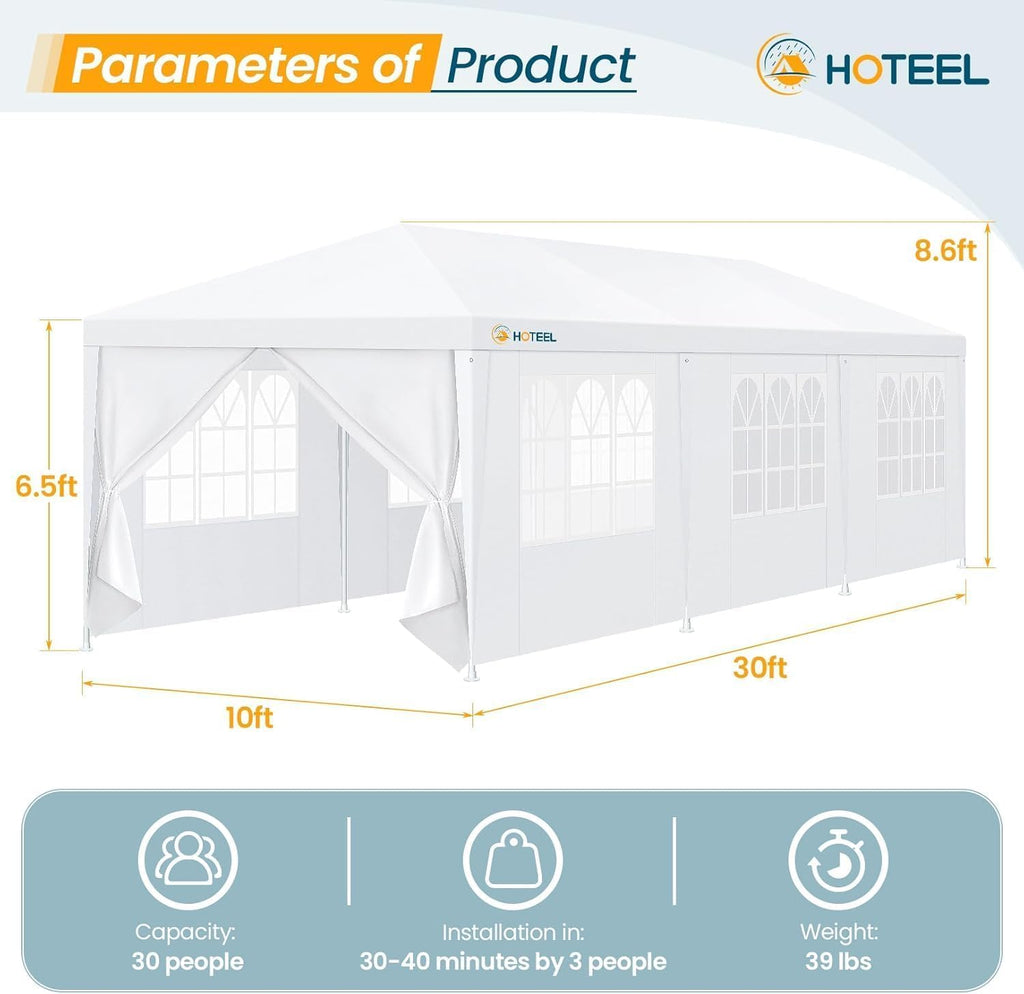 10x30 Party Tent with 8 Removable Sidewalls for Parties, Weddings, BBQ, Baby Shower, Waterproof Outdoor Event Canopy