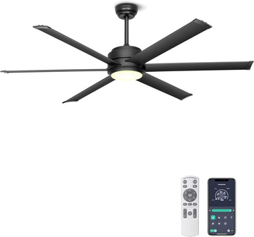 60" Industrial Ceiling Fan with Lights - Remote & APP Control, Dimmable, DC Motor, Outdoor Fan with Aluminum Blades