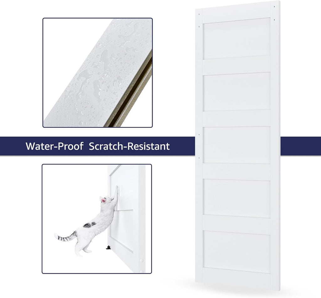 28in x 84in Sliding Barn Door with 5ft Barn Door Hardware Kit & Handle, Pre-Drilled Holes Easy Assem