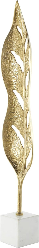 79 Aluminum Metal Leaf Decorative Sculpture Tall Textured Cutout Home Decor Statue with White Marble Base, Accent