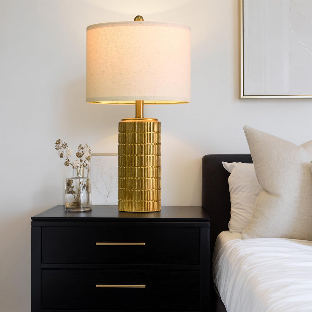 23" Brass Gold Ceramic Table Lamps, Retro Warm Gold Lamps, Vintage Bronze Decorative Lamps