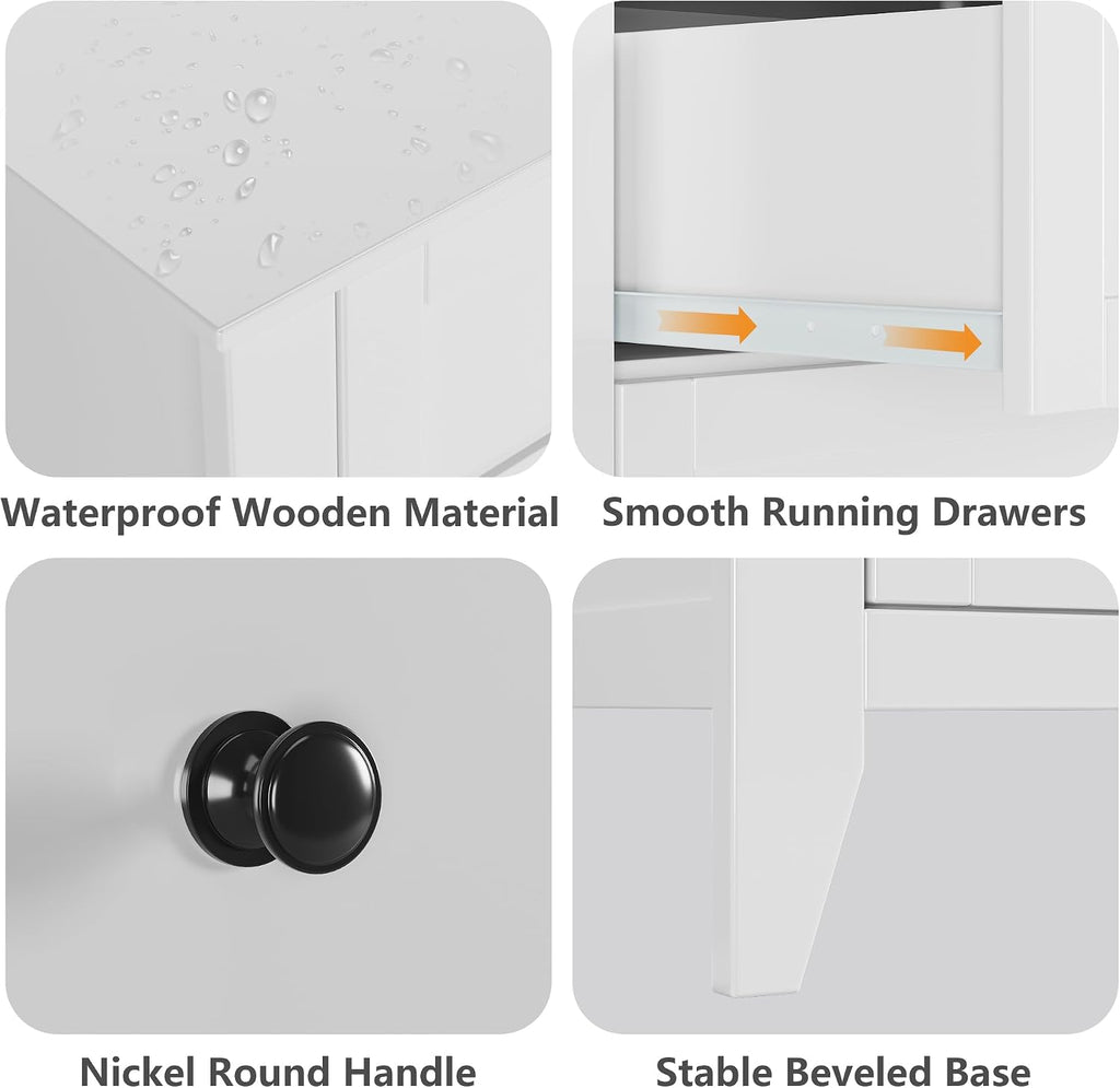 White 5-Drawer Dresser , 42.7"H Storage Drawers Organizer | Modern Lacquered Chest of Drawers, 15.8"D x 31.5"W x