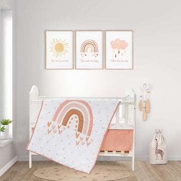 3 Piece Rainbow Boho Crib Bedding Set - Standard Size Nursery Bedding for Boys and Girls with Crib Sheet, Comforter &