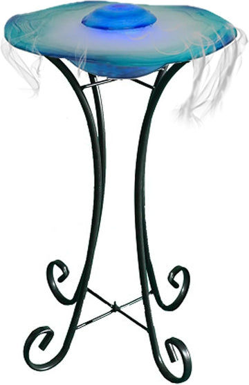 27" LED Mist Indoor Floor Fountain, Freestanding Water Feature with Inline Control, Aromatherapy, Glass & Metal, Blue