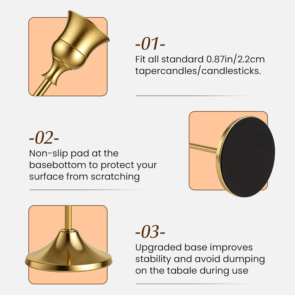 SylvaCraft Brass Gold Candle Holders Rustproof Taper Candlestick Holders for Holiday Party Table Centerpiece Wedding