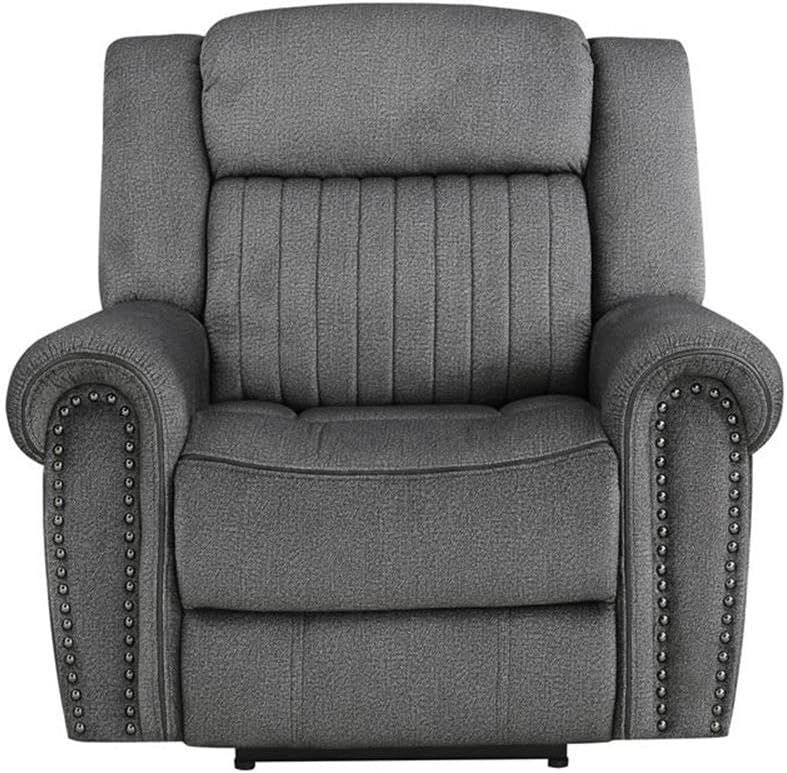 Microfiber Power Reclining Chair, Charcoal Textured Fabric, Nailhead Trim, 40"H x 41"W x 38"D, Solid Wood Frame