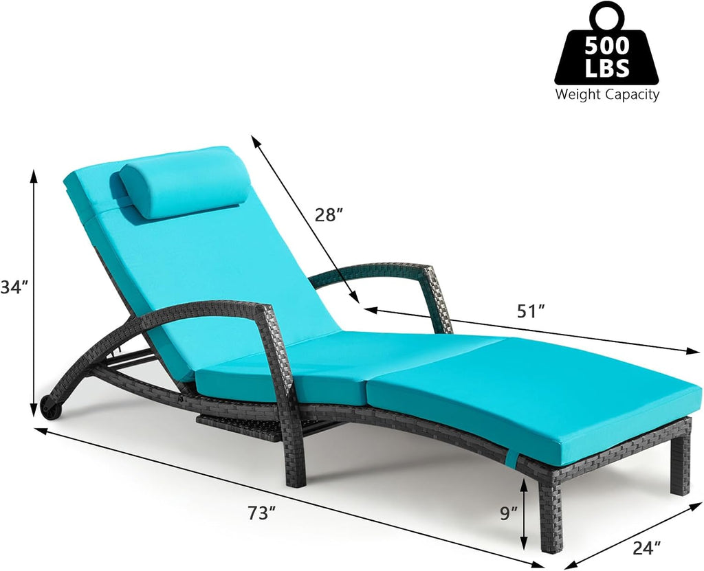 Chaise Lounge Chairs Outdoor Set of 4, Comfy Outside Wicker Patio Pool Lounge Chair w/ 5 Adjustable Back Angle, Cup