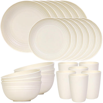 24 Piece Plates and Bowl Set for 6, Dinnerware Dish Set