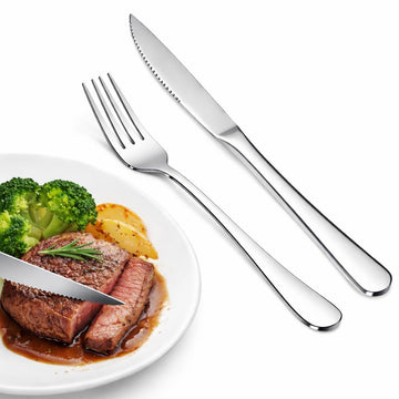 20-Piece Steak Knife and Dinner Fork Set for 10, Stainless Steel Serrated Steak Knives and Dinner Forks, Mirror