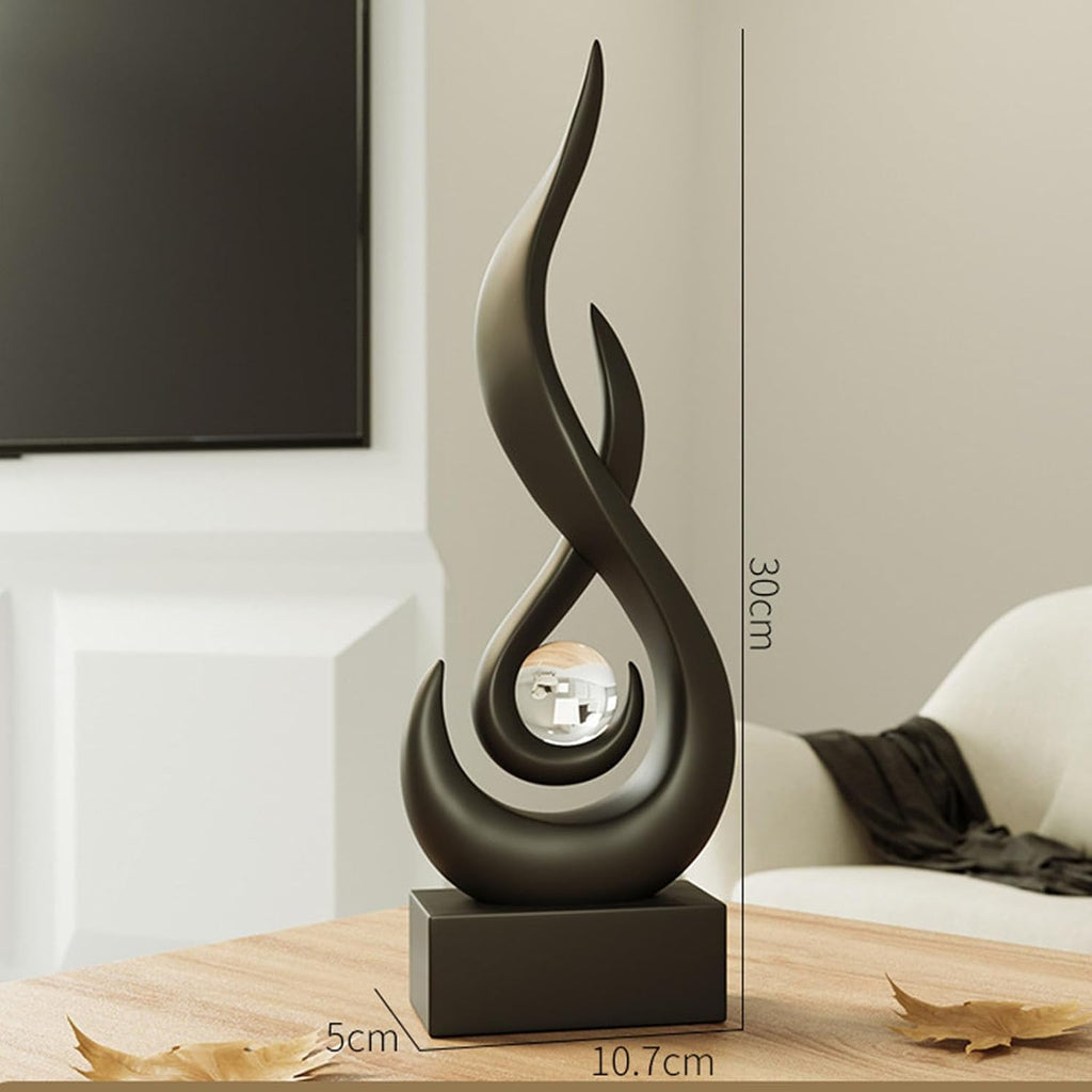 Flame Sculpture Decor Flame Statue with Glass Ball Resin Abstract Art Figurines Centerpiece Sculpture Decor Living