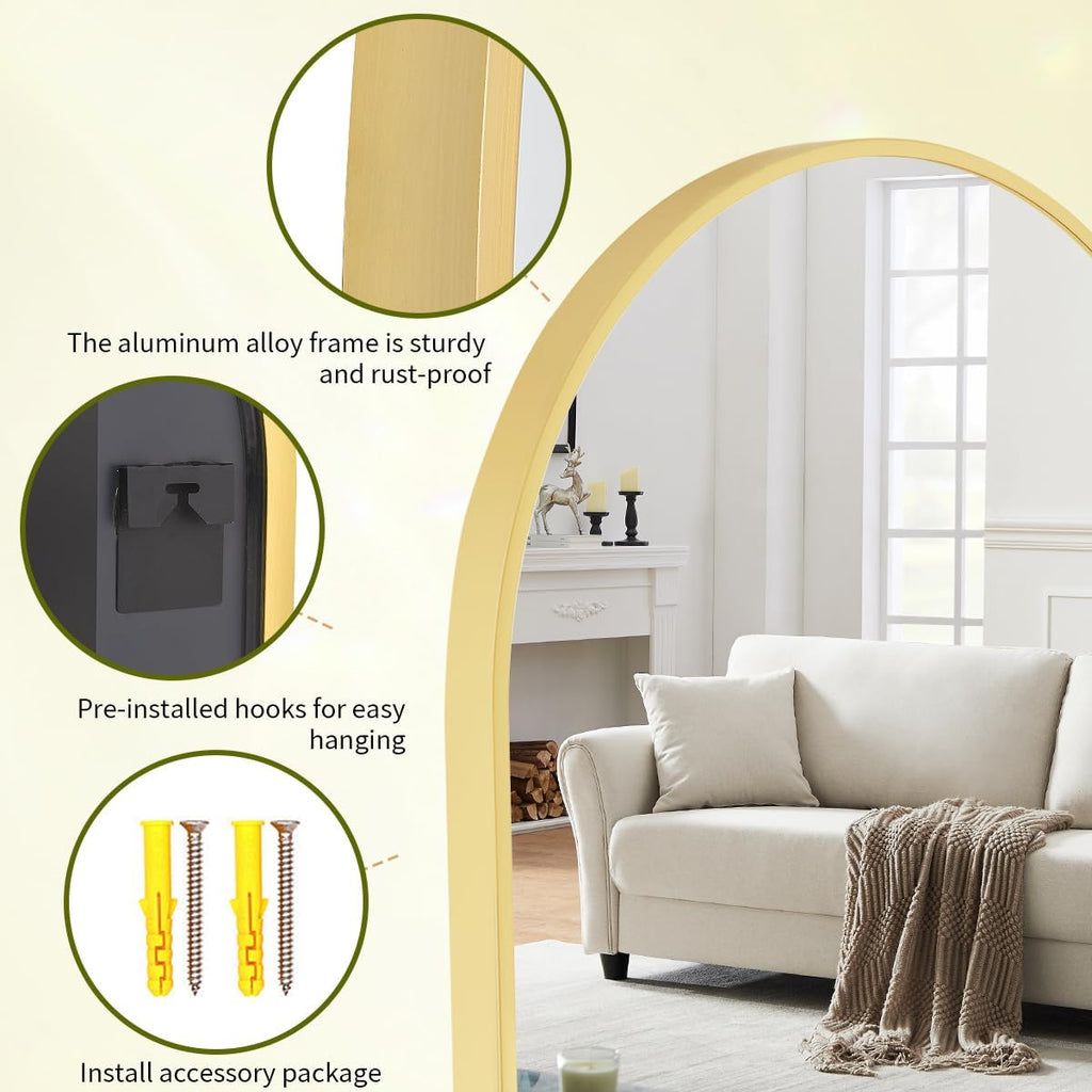 20"x30" Arch Bathroom Mirror, Wall Mounted Vanity Metal Frame Mirror , Gold