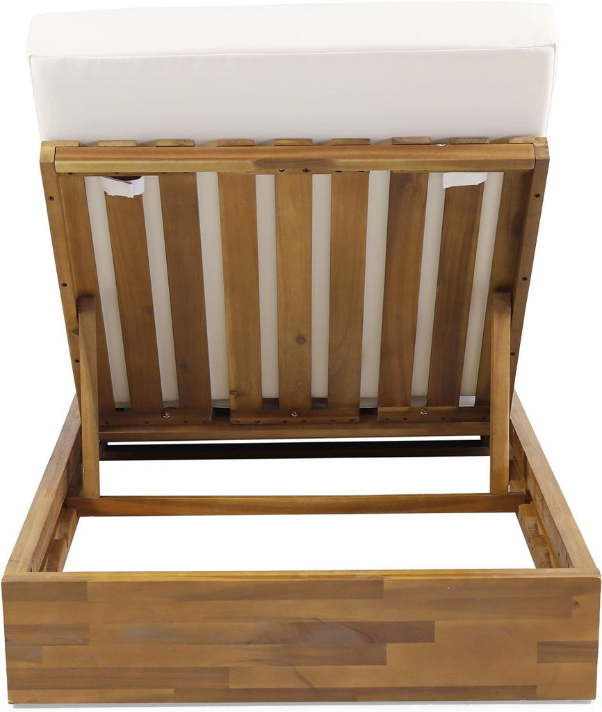 Acacia Wood Chaise Lounge Chair Outdoor, Adjustable Backrest Sun Lounger Recliner, Wooden Patio Sun Bathing