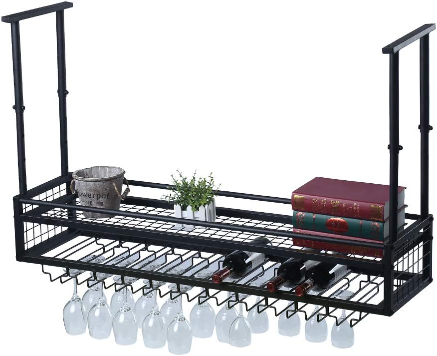 Ceiling Wine Rack Wall Mounted,Hanging Wine Glass Rack Ceiling Wine Shelf