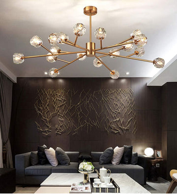 Modern Sputnik Chandelier 18-Light Crystal Pendant 43" LED Ceiling Light Pendant, Cut Crystal with G9 LED Bulbs (Gold)