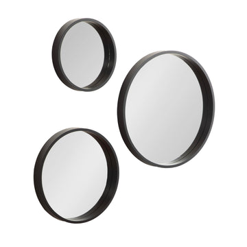 Travis Modern Round Wall Mirror Set; Set of 3; Varying Sizes; Black; Decorative Three-Piece Circle Mirror Set for Use