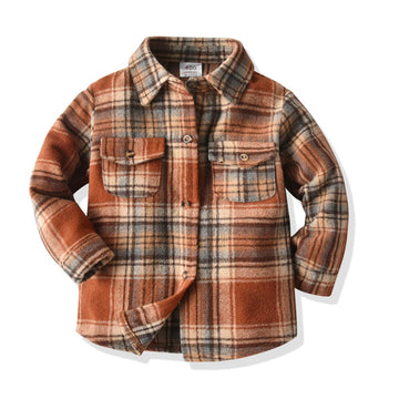 Little Kids Baby Boy Girl Long Sleeve Button Down Plaid Shirts Fall Winter Flannel Shacket Jackets Tartan Tops