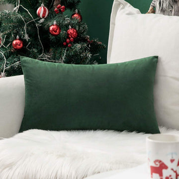 14x20 Inch Lumbar Velvet Christmas Throw Pillow Cover Army Green