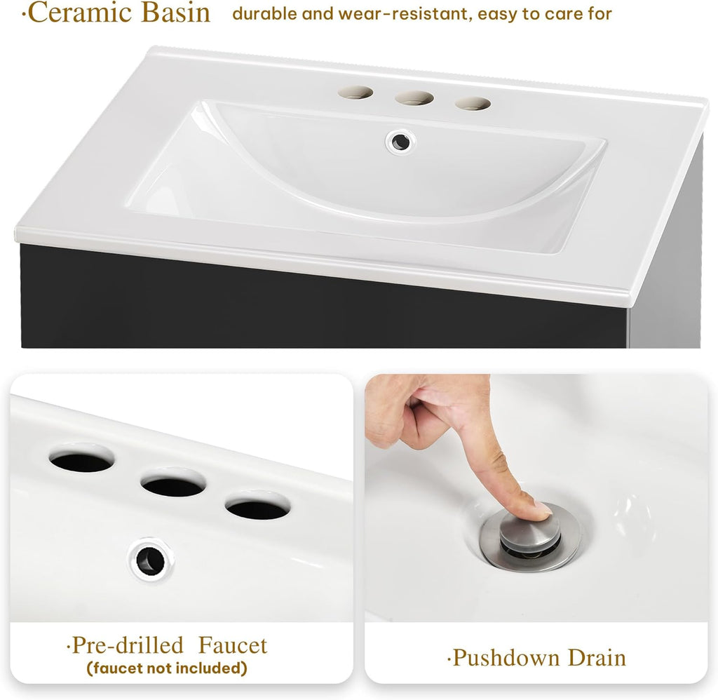 24" Compact Bathroom Vanity with Sink - Space-Saving Vanity Cabinet for Small Bathrooms