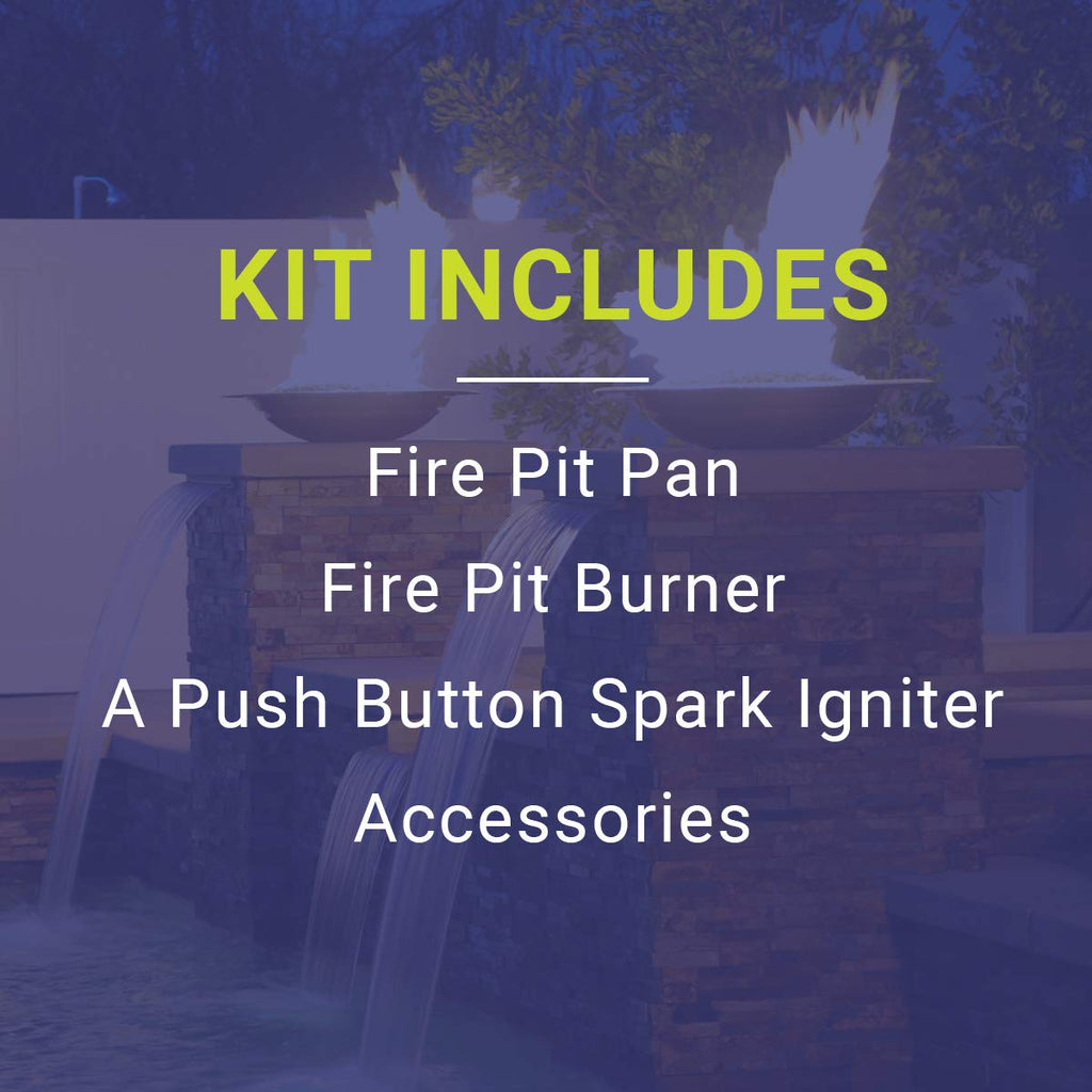 Fireglass Stainless Steel Square Drop-In Fire Pit Pan with Spark Ignition Kit - High-Capacity Natural Gas - Complete