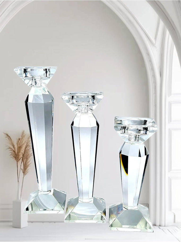 Handmade Crystal Quality Candle Holder Candelabra Set of 3 - White - 14 in Tall - White