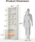 Bookshelf and Bookcase with Doors, Floor Standing 6-Tier Shelf Display Storage Shelves, Tall Bookcases, White