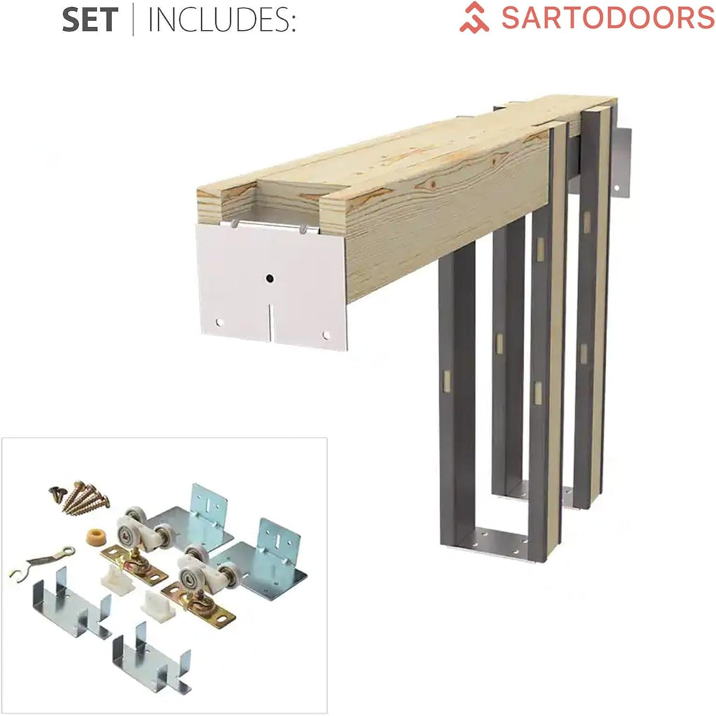 Sliding Double Pocket Doors 64 x 84 inches | Base 7111 White | Kit Rail Hardware | Solid Wood Interi