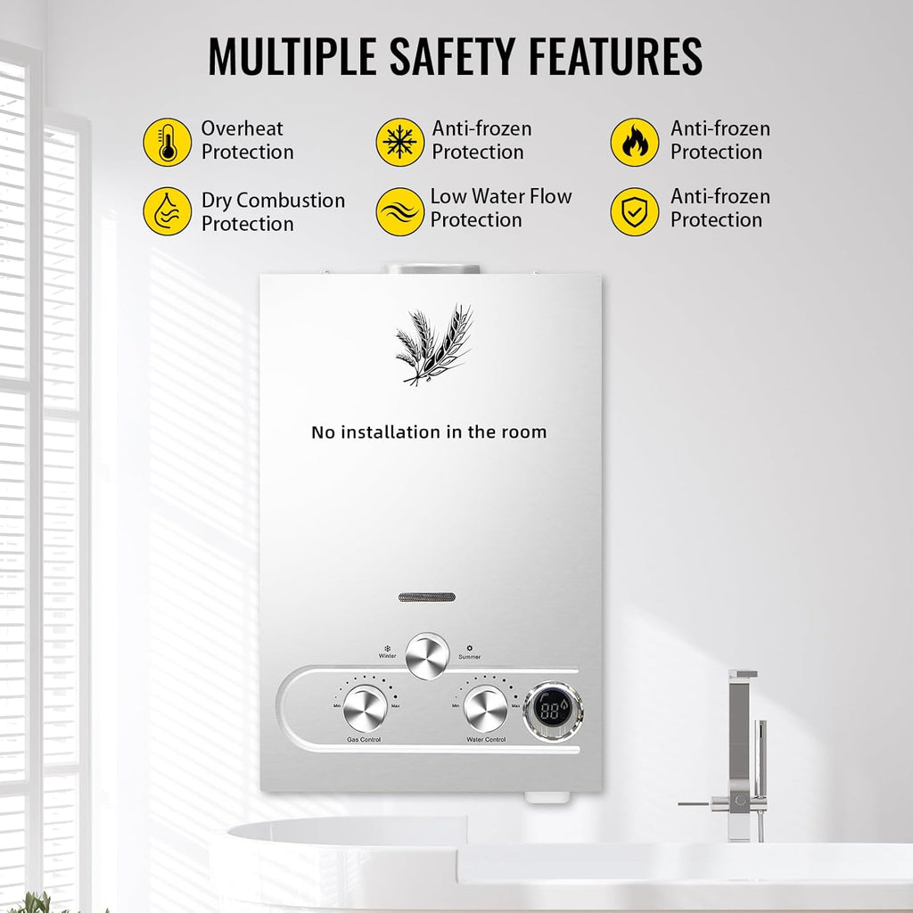 Tankless Water Heater Propane Gas, Outdoor Portable Hot Water Heater Instant Water with Digital Temperature Display
