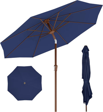 9FT-Patio-Umbrella w/Push Button Tilt & Crank | Navy Blue | Outdoor Table Umbrellas w/ 8 Fiberglass Ribs | Large Market
