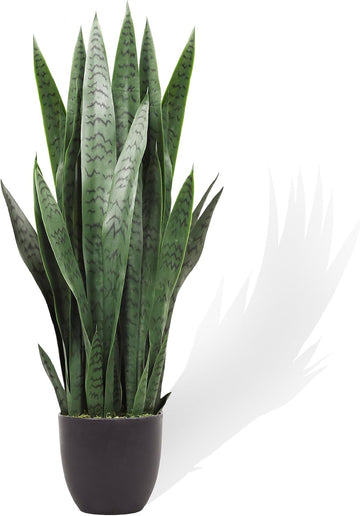 3FT Artificial Snake Plant, Fake Sansevieria Indoor Outdoor, 28 Thick PE Leaves Lifelike Faux Silk Plants, Home Decor