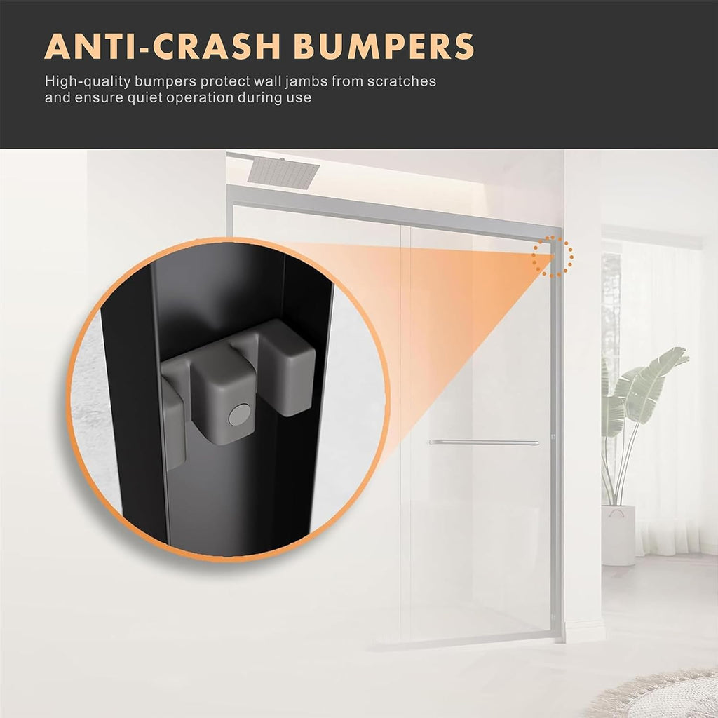 56''-60" W×57" H Black Bathtub Shower Door, 60 Inches Semi Frameless Shower Door for Bath tub