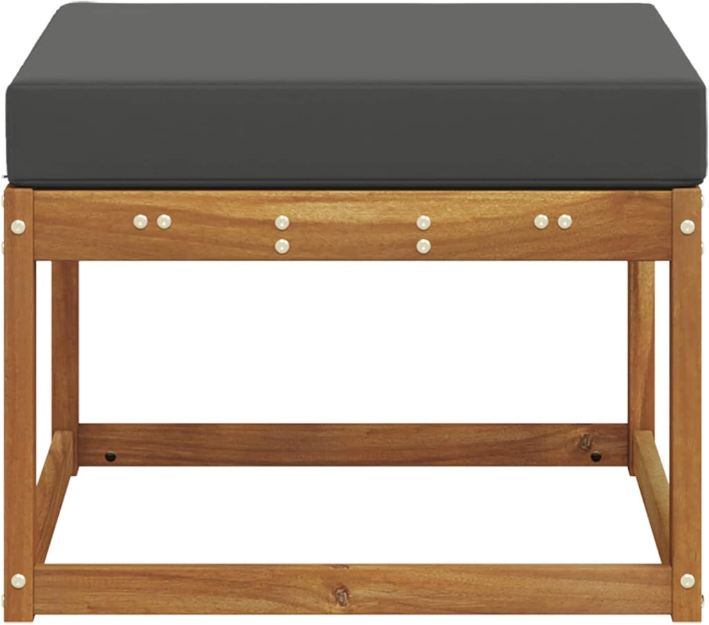 Outdoor Footstool Solid AcaciaWood Patio Ottoman with Anthracite Cushion, Modular Sectional Single Seat for Backyard