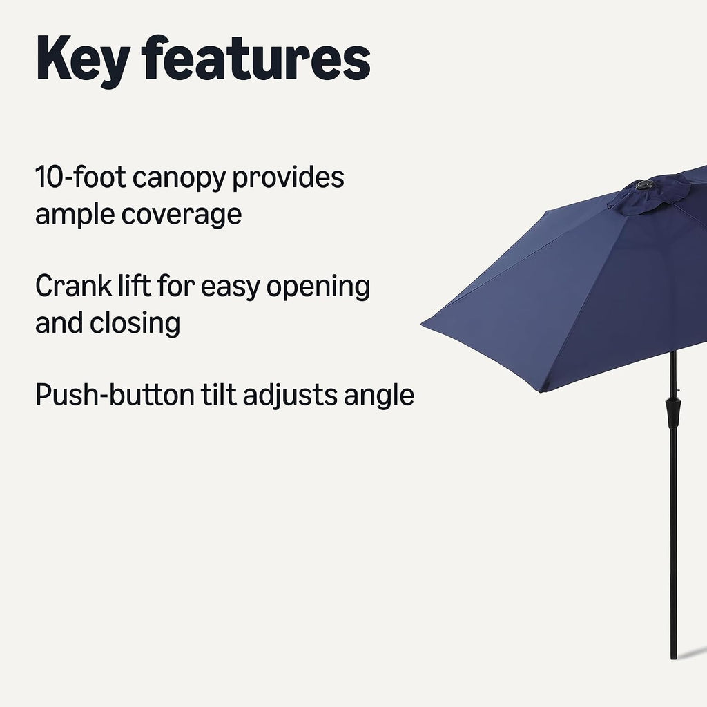 Patio Umbrella with Crank Lift and Push Button Tilt, 10 Foot, Navy