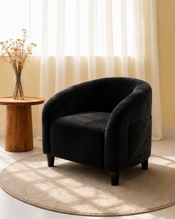 Accent Chair Club Chair Cozy Armrest Upholstered Velvet Barrel Chair with Solid Legs Bedroom Study Waiting Room(Black)