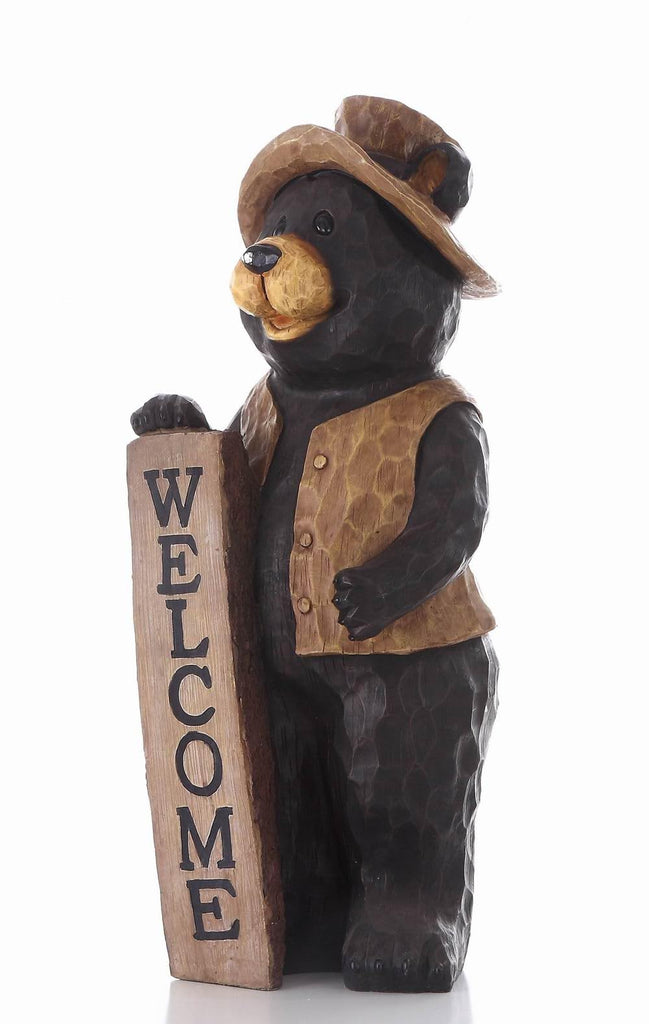 Bear Standing with Welcome Sign Statue