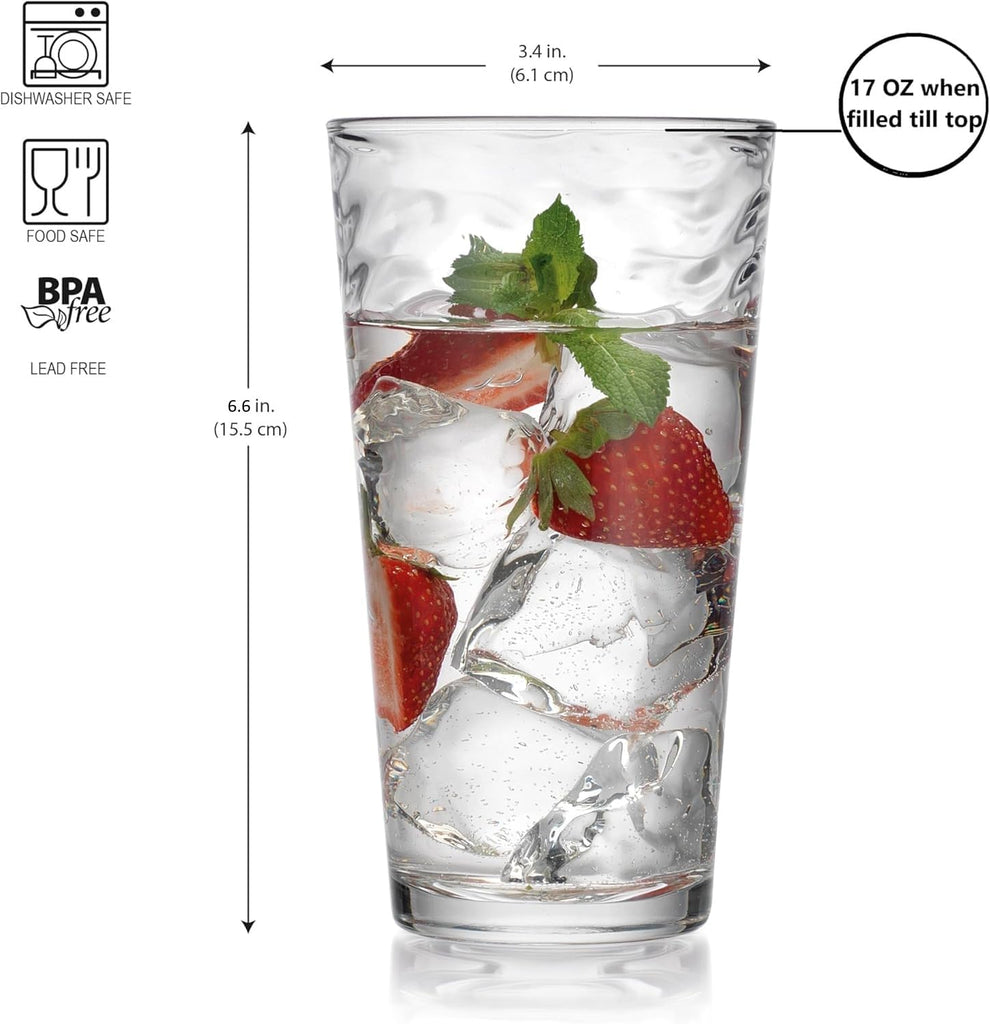 Drinking Glasses Set of 4 Highball Glass Cups, 17 Oz. Basic Cooler Glassware, ideal for Water, Juice, Cocktails, Iced