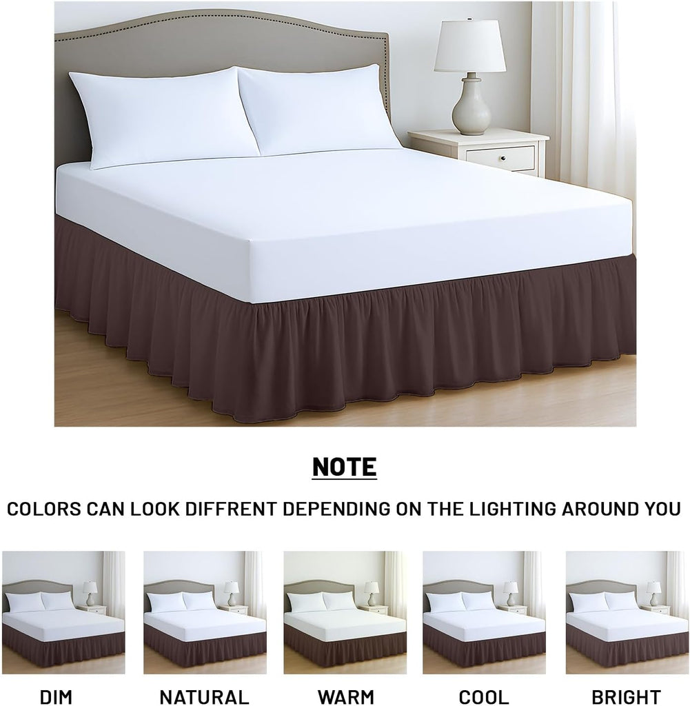 15 Inch Drop Ruffled Bed Skirt Queen - Classic Gathered Styling, Platform Style Dust Ruffle with Secure Fit, Split