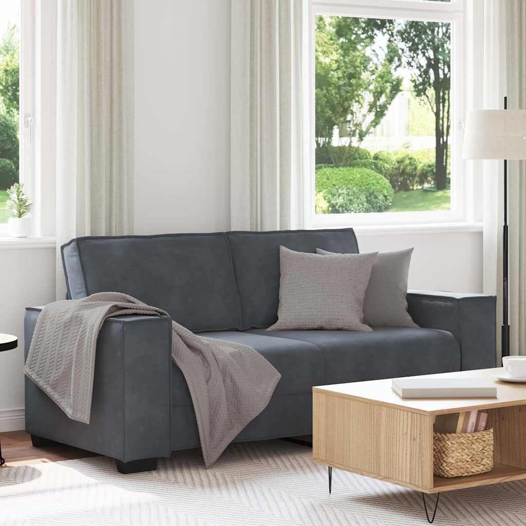 Upholstered 2-Seater Sofa Dark Gray 55.1 Inch Velvet Loveseat with Wide Armrests , Small Sofa with Sturdy Wood and