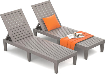 Outdoor Lounge Chairs Set of 2 for Poolside Patio, Weather-Resistant Pool Chaise Lounge with Adjustable Backrest