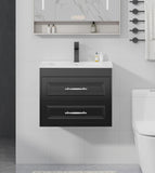 24 Inch Floating Bathroom Vanity with Sink, Wall-Mounted Painted Cabinet with Soft-Close Drawers, Ceramic Sink, Faucet & Drain, Black