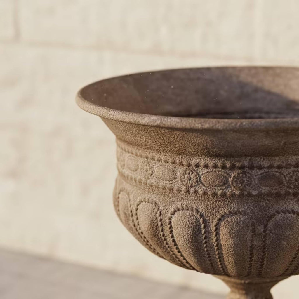 Outdoor Trophy Vase Garden Urn Planter Pedestal Pottery Decorative Container Iron Construction Textured Stone Like