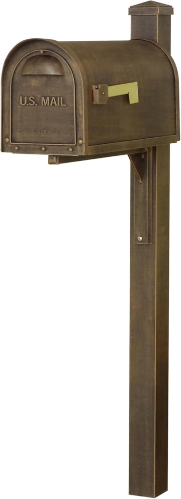 Classic Curbside Mailbox with Wellington Post - Copper Aluminum Mailbox with Post