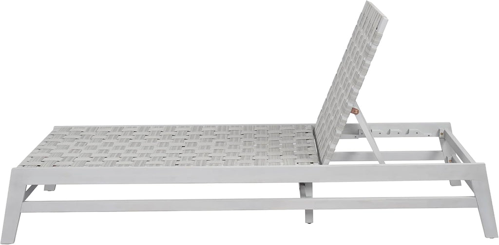 Rope Chaise Lounge with Acacia Wood Frame, Adjustable Backrest Single Lounge Sofa, Patio Sun Lounger Recliner