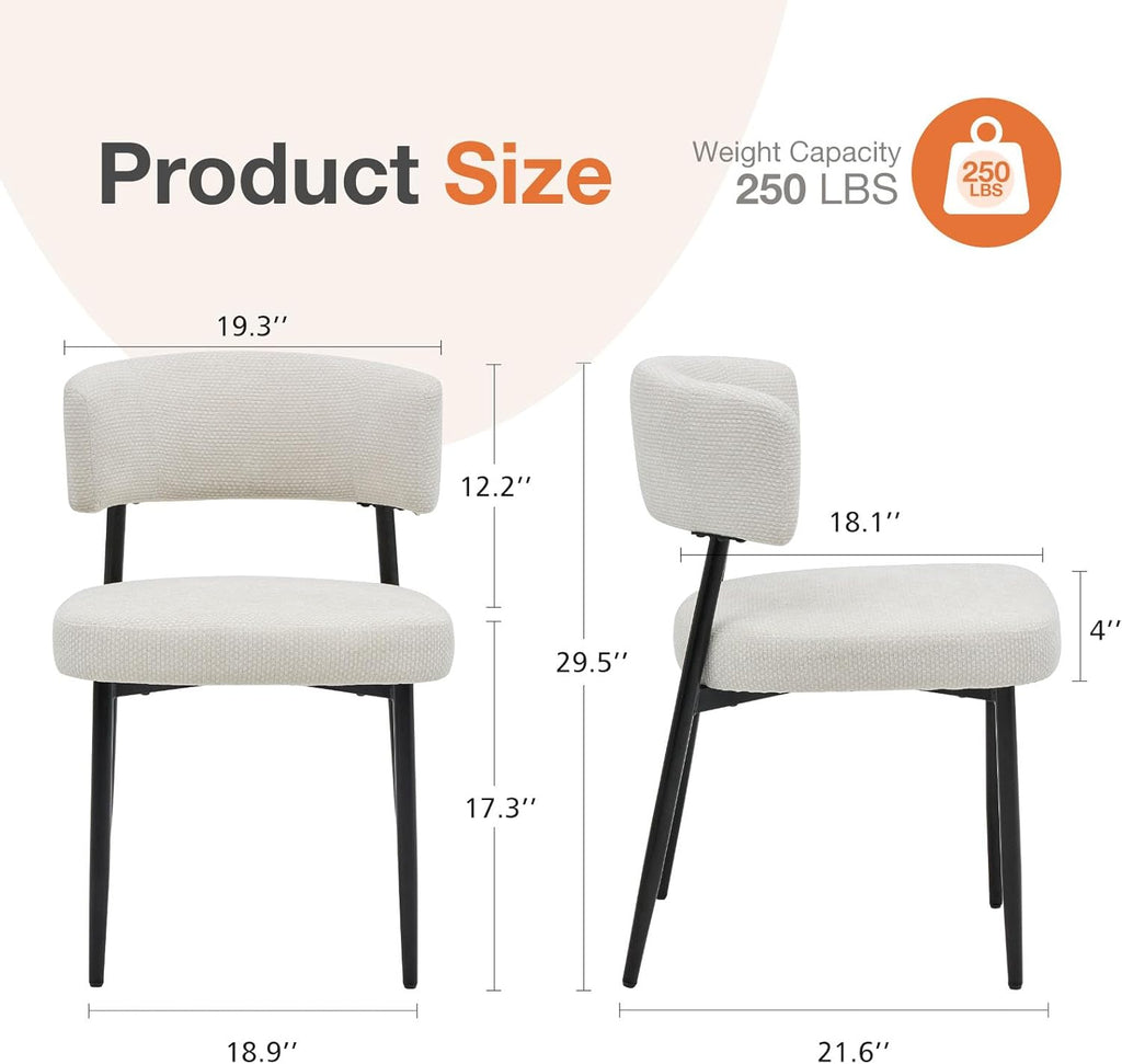 Dining Chairs Set of 4, Mid Century Modern Chair Round Upholstered Curved Backrest, Kitchen Vanity Living Room Chairs