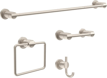 4-Piece SpotShield Brushed Nickel Bathroom Set Towel Rack, Ring, Toilet Paper Holder, Hook | Nicoli Bath Accessories