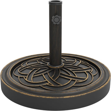 Round Patio Umbrella Base, 20" 26.5LB Heavy Weight Stand Antiqued Umbrella Stand with Adjustable Pole Adapters Fits