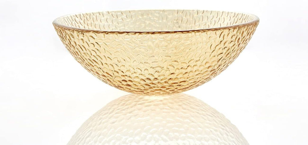 Pearl Series Glass Vessel Sink In Gold Top Raindrop Mount Sinks Above Countertop | Vanity Countertop Sink Bowl with Pop Up Drain | FW-LA625