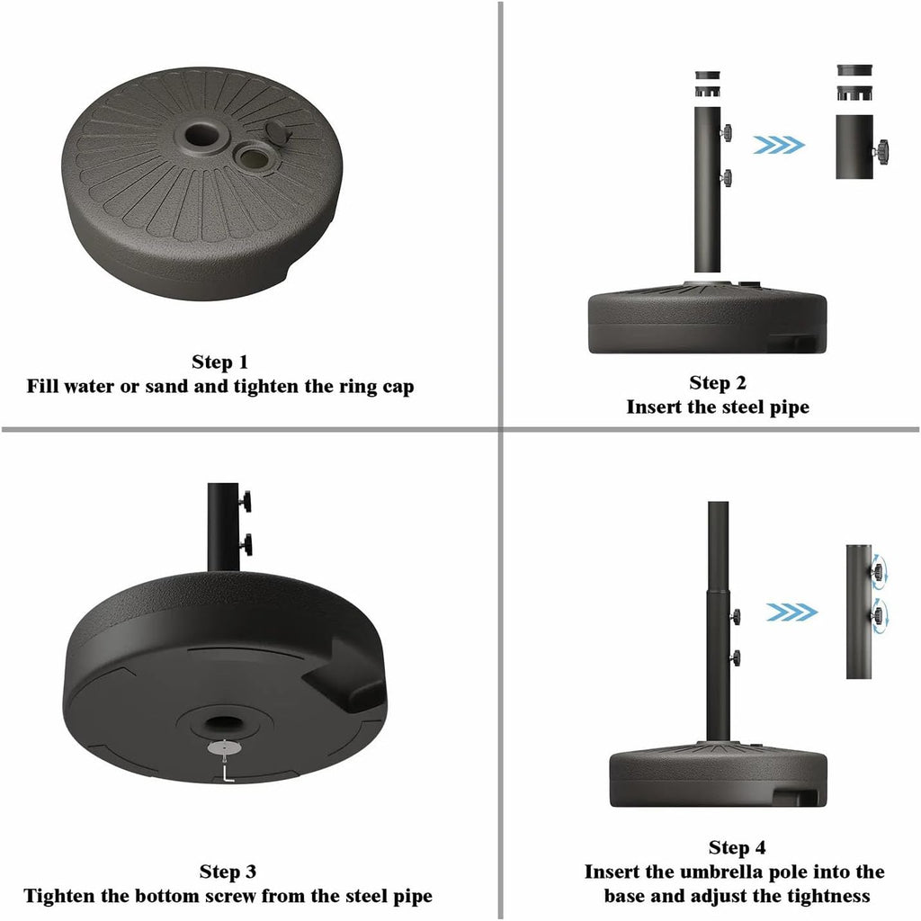 22L Water Filled Patio Umbrella Base Heavy Duty HDPE Outdoor Umbrella Stand with Dual Locking Knobs
